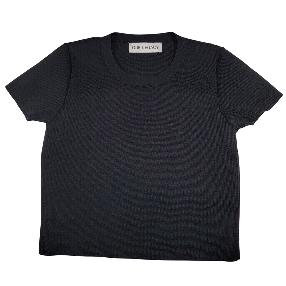 OUR LEGACY Knitted Cropped T-Shirt Women's Sz‎ 38 Small Black Performance Poly